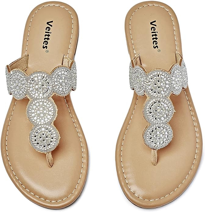 Veittes Women's Slide Sandals - Comfortable Beaded Casual Bohemian Thong Summer Shoes. | Amazon (US)