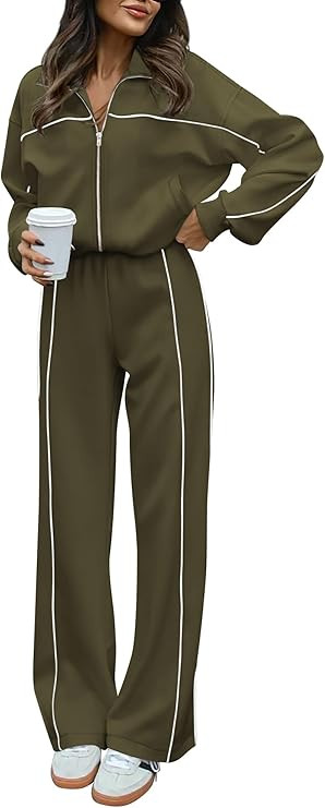 BTFBM Women's Two Piece Tracksuit Fall 2024 Long Sleeve Zip Up Sweatshirt Long Pants Outfits Jogg... | Amazon (US)