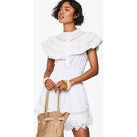 Womens Tall Layered Frill Button Detail Mini Dress - White - 4 | boohoo (US & Canada)