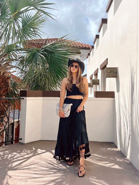 Coastal cowgirl style! Black tassel boho skirt set 🖤 Use code: ASHLEY25 for 25% off! 

Vacation outfit 
Resort style 
Boho beach style 

#LTKstyletip #LTKunder100 #LTKSeasonal