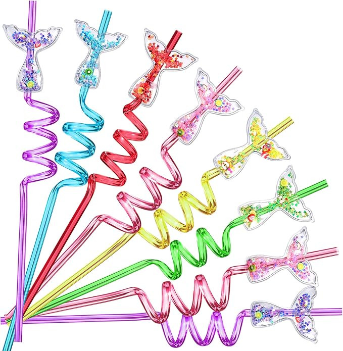 24 Glitter Mermaid Party Favors Mermaid Tail Drinking Straws for Mermaid Birthday Party Supplies ... | Amazon (US)