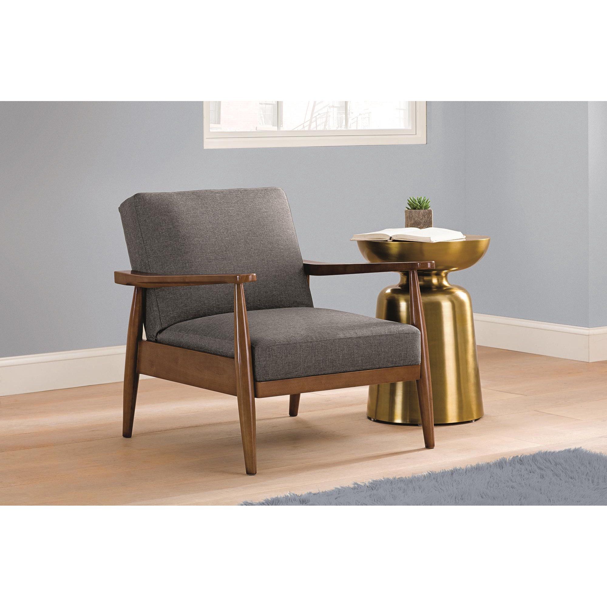 Better Homes & Gardens Mid Century Chair, Adjustable Position, Wood with Linen Upholstery, Gray | Walmart (US)