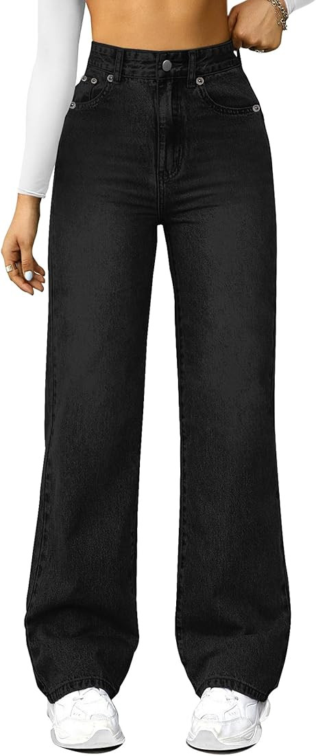 Straight Leg Jeans for Women,High Waisted Wide Leg Loose Microelastic Boyfried Denim Pants | Amazon (US)