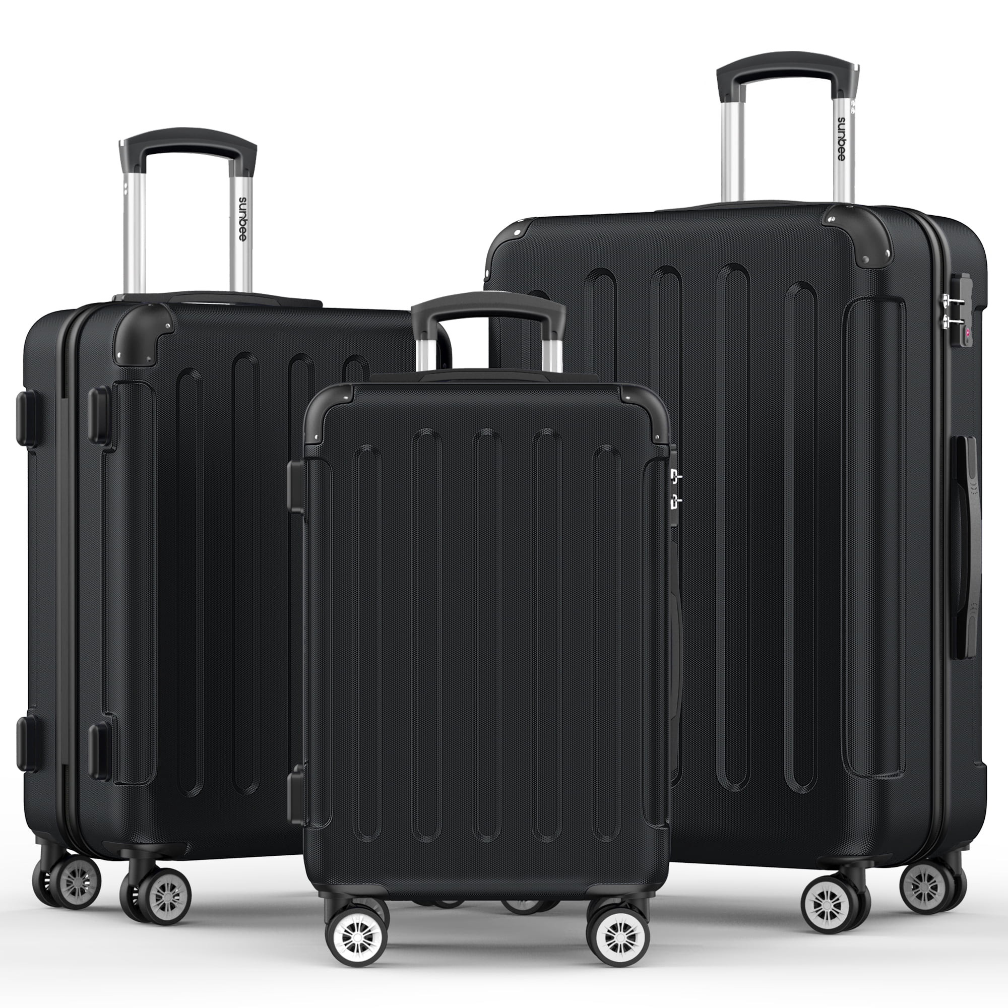 Sunbee 3 Piece Luggage Sets Hardshell Lightweight Suitcase with TSA Lock Spinner Wheels, Black - ... | Walmart (US)