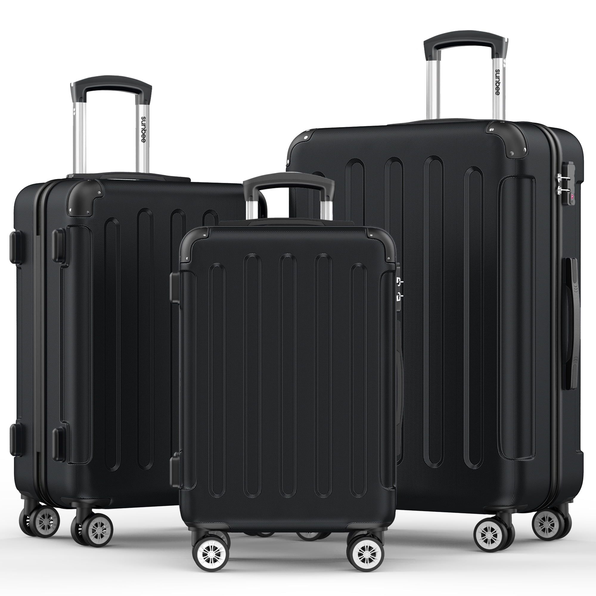 Sunbee 3 Piece Luggage Sets Hardshell Lightweight Suitcase with TSA Lock Spinner Wheels, Black | Walmart (US)