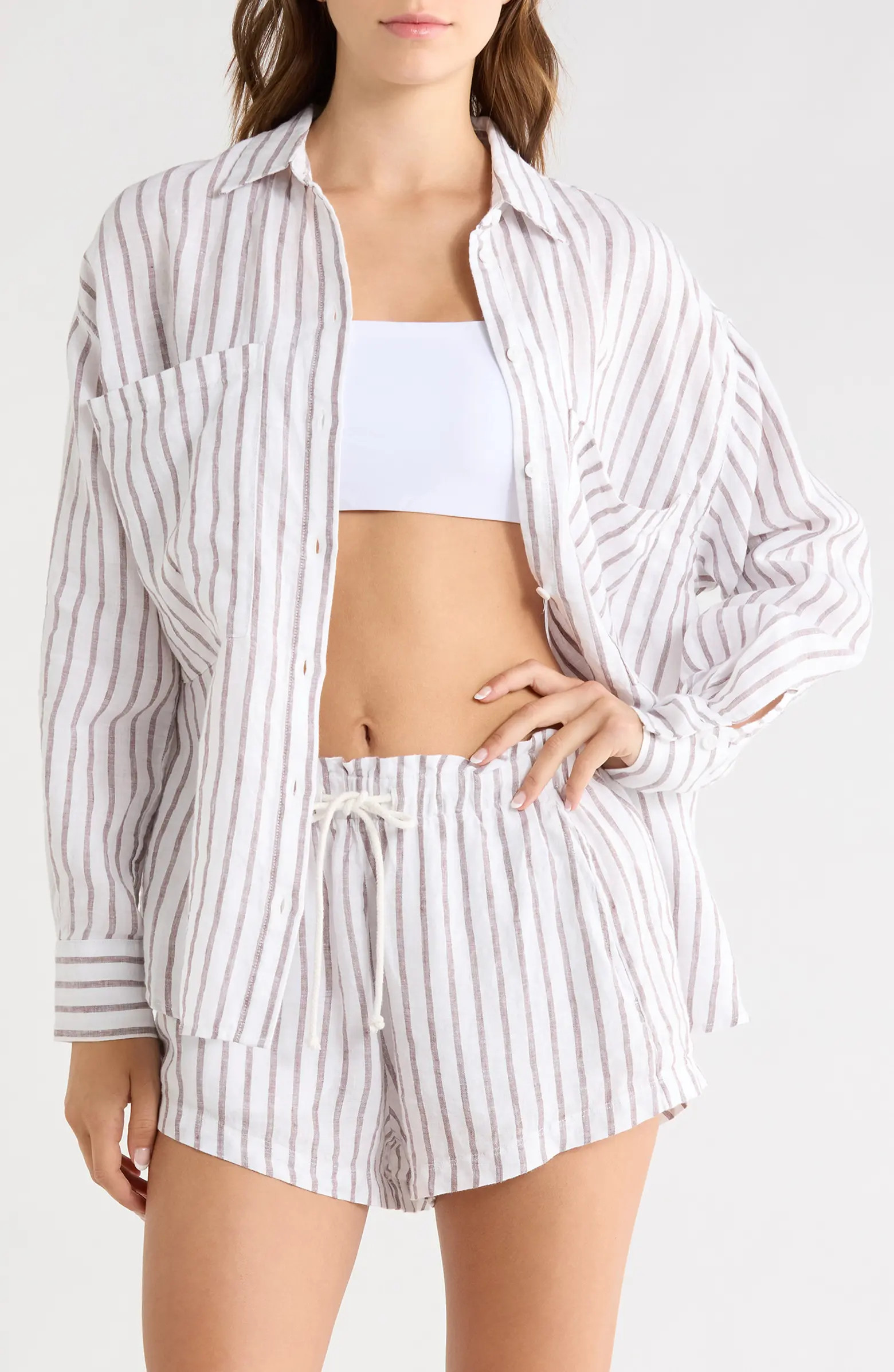 LEFT ON FRIDAY Getaway Stripe Linen Cover-Up Shirt | Nordstrom | Nordstrom