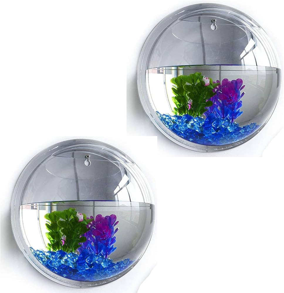 2Pack 5.9'' Wall Mounted Clear Acrylic Round Fish Tank Flower Pot Vase Decoration Wall Hanging Mo... | Amazon (US)