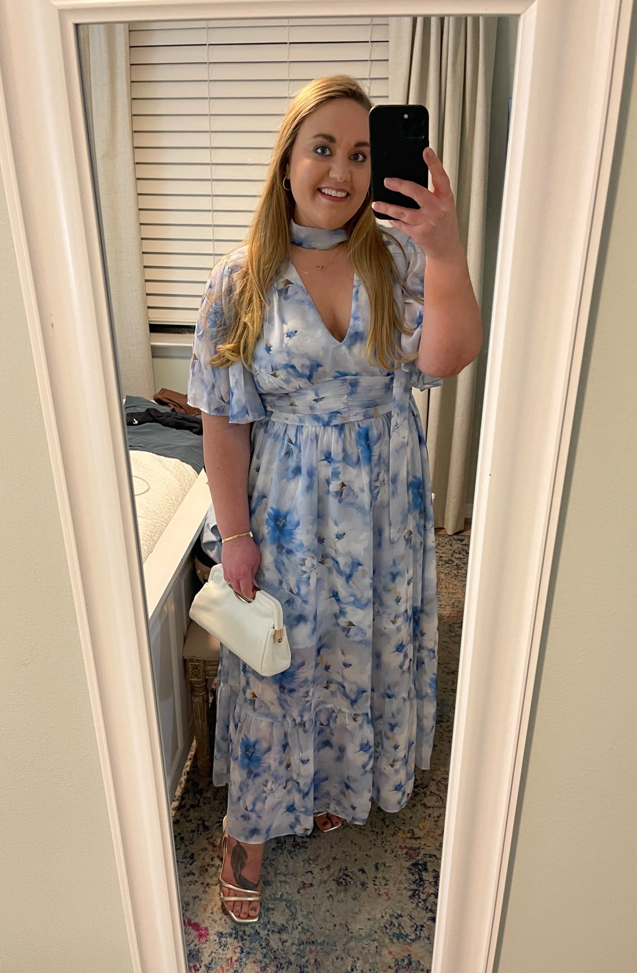 Wedding guest dress, date night, Amazon dress, maxi dress, gold sandals, gold heels, blue and white dress, beach vacation, dinner dress, beach dress, Amazon style, flutter sleeve dress, v neck dress 

#LTKMidsize #LTKPetite #LTKParties