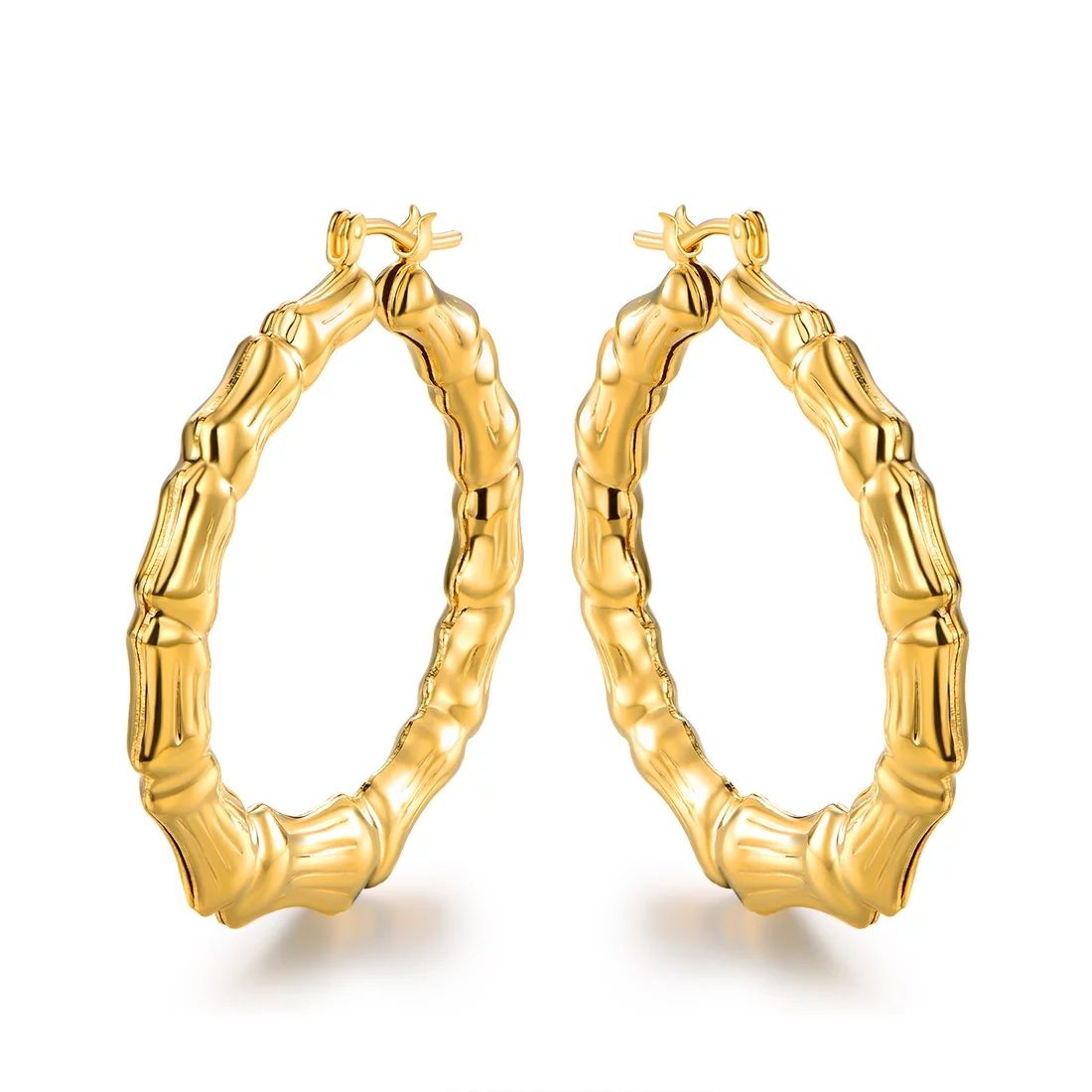 Peermont Caveman Style Bamboo Hoop Earrings Plated in 18k Gold | Walmart (US)