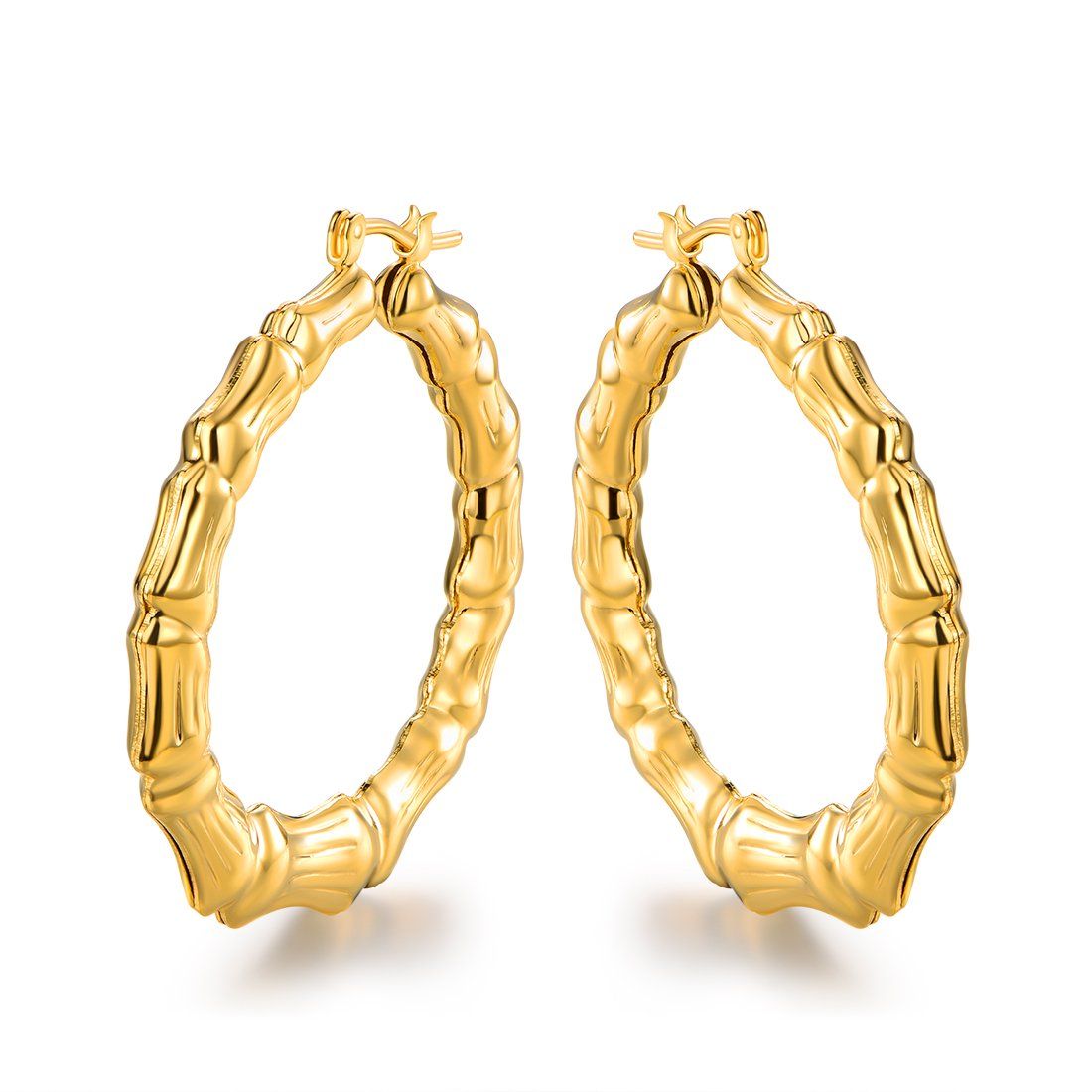 Peermont Caveman Style Bamboo Hoop Earrings Plated in 18k Gold | Walmart (US)