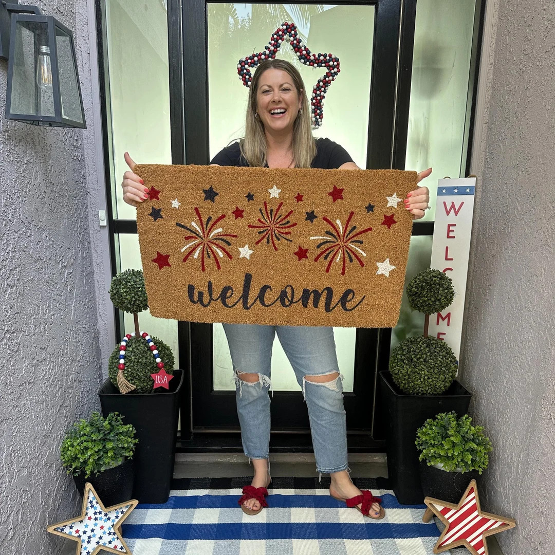 Fireworks Doormat Summer, Front Door Mat for Fourth of July, Summer Porch Decor, Red White Blue D... | Etsy (US)