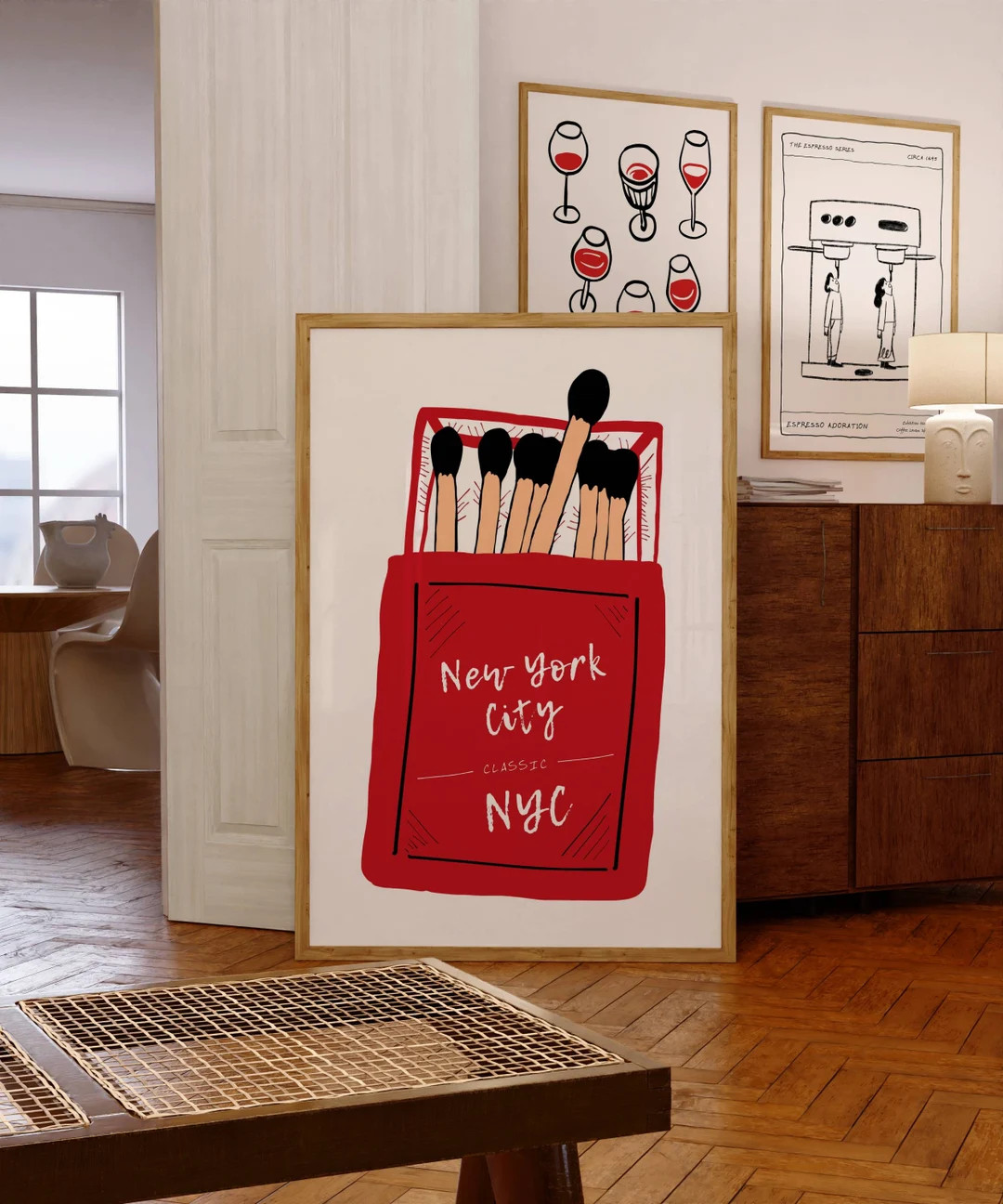 New York Matchbox Poster, Vintage Print, 70s Wall Art, New York Poster, Retro Bar Cart Art, Red W... | Etsy (US)