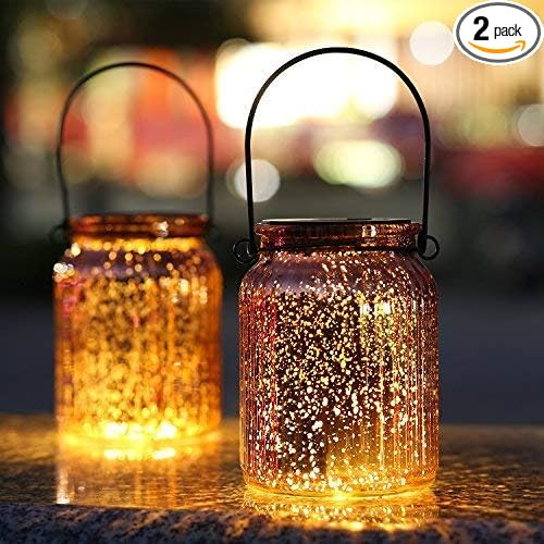 Solar Mercury Glass Jars 2 Pack Outdoor Table Lamps (Bronze) | Amazon (US)