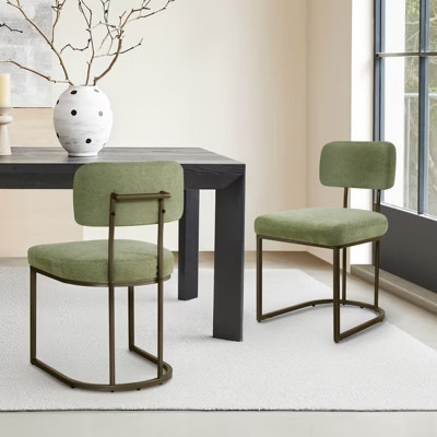 Spruce&Spring Metal Dining Chair with Brass or Black Frame, Set of 2, Green, Brass Frame | Target