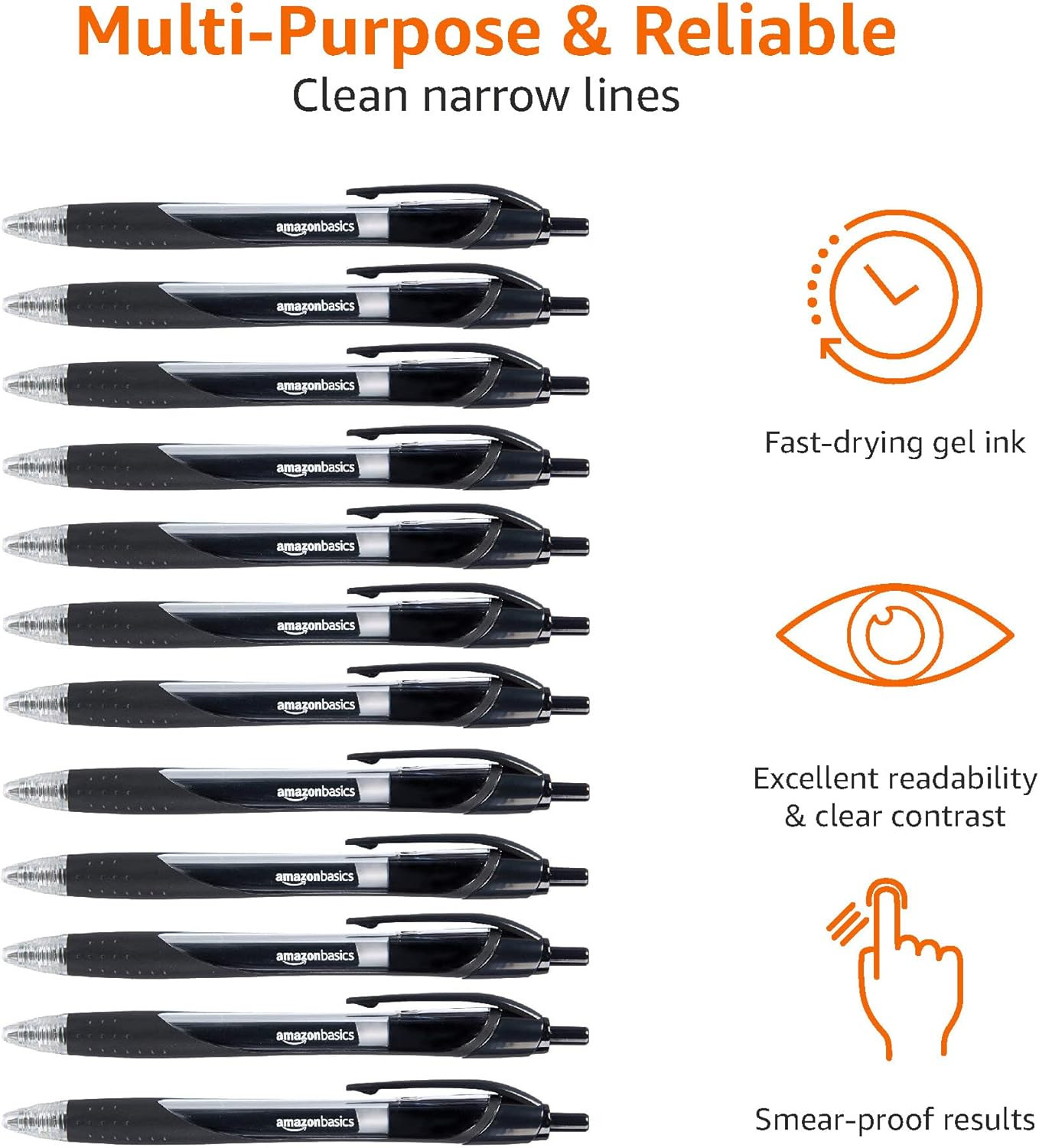 Amazon Basics Retractable Gel Ink Pens - Fine Point Pen, Black, 12-Pack | Amazon (US)