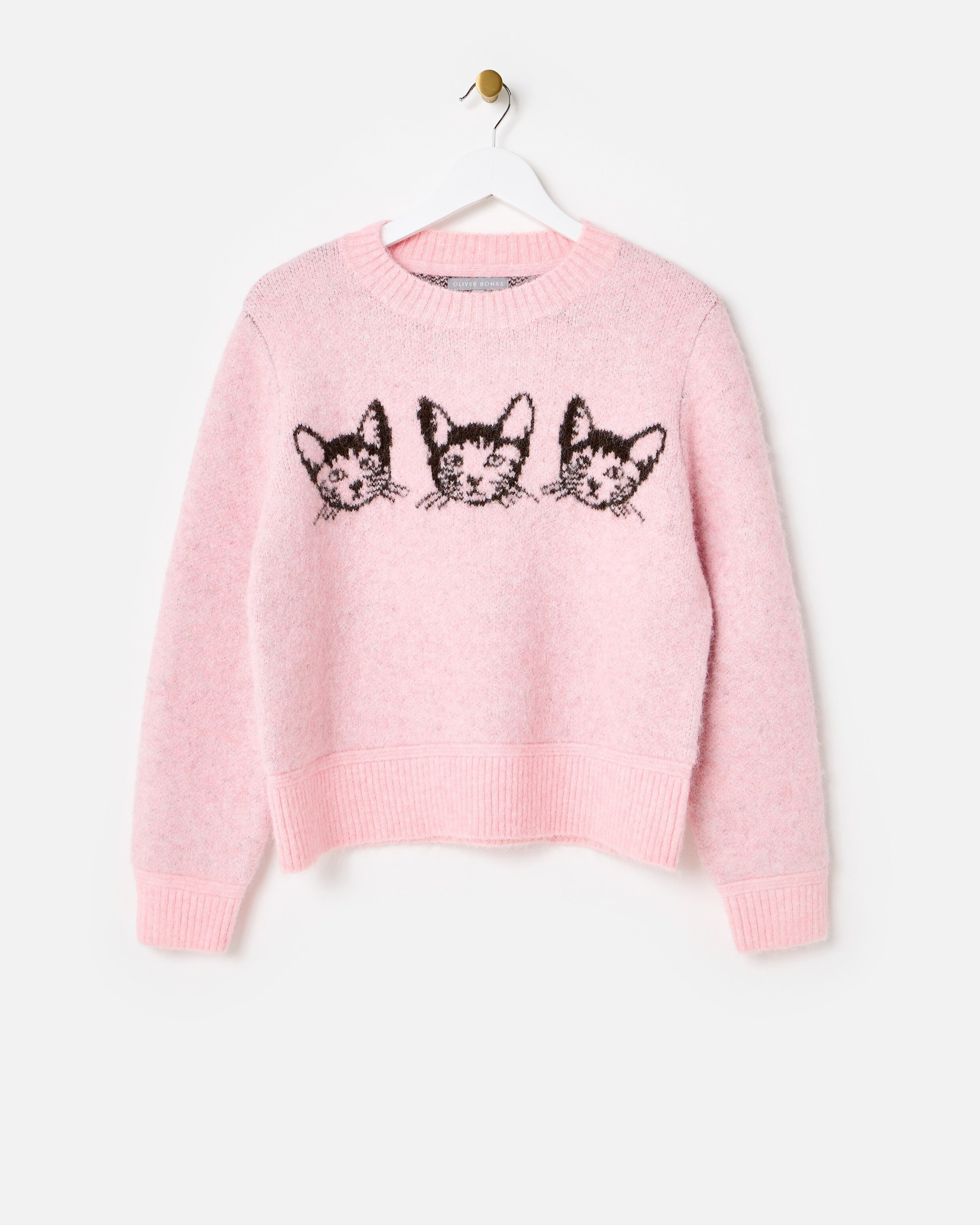 Light Pink Mimi Cat Crew Neck Knitted Jumper | Oliver Bonas | Oliver Bonas (Global)