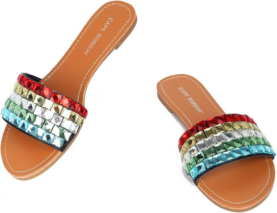 Cape Robbin Crystal Cove Flat Sandals Slides for Women, Womens Mules Slip On Shoes | Amazon (US)