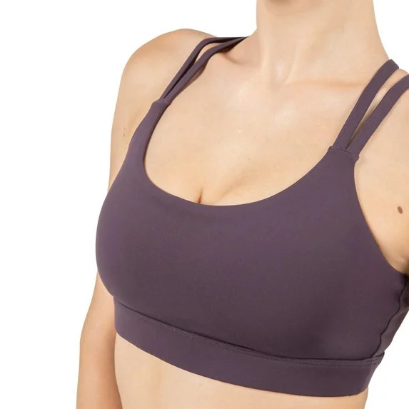 YITTY Active Women's Ultraluxe Strappy Medium Impact Bra, Athleisure, 4-Way-Stretch, Deep Plum, 3... | Walmart (US)