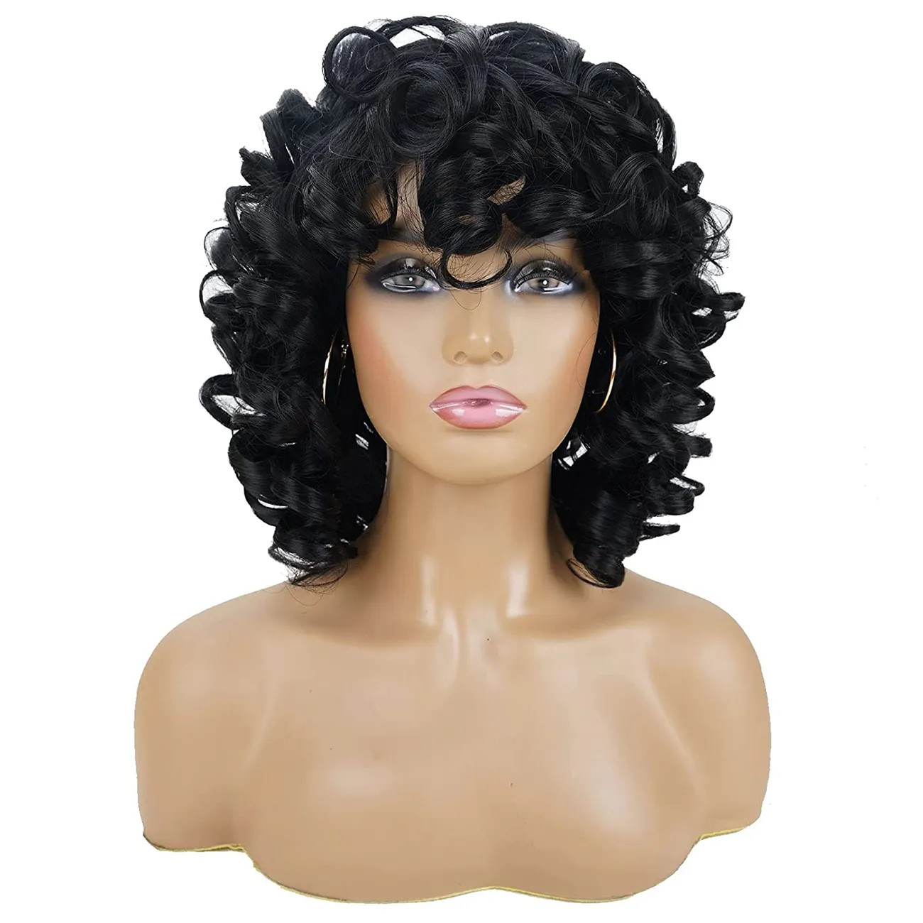 Short Curly Wigs For Women Soft Black Big Curly Wig With Bangs Afro Kinky Curls Heat Resistant Na... | Temu Affiliate Program