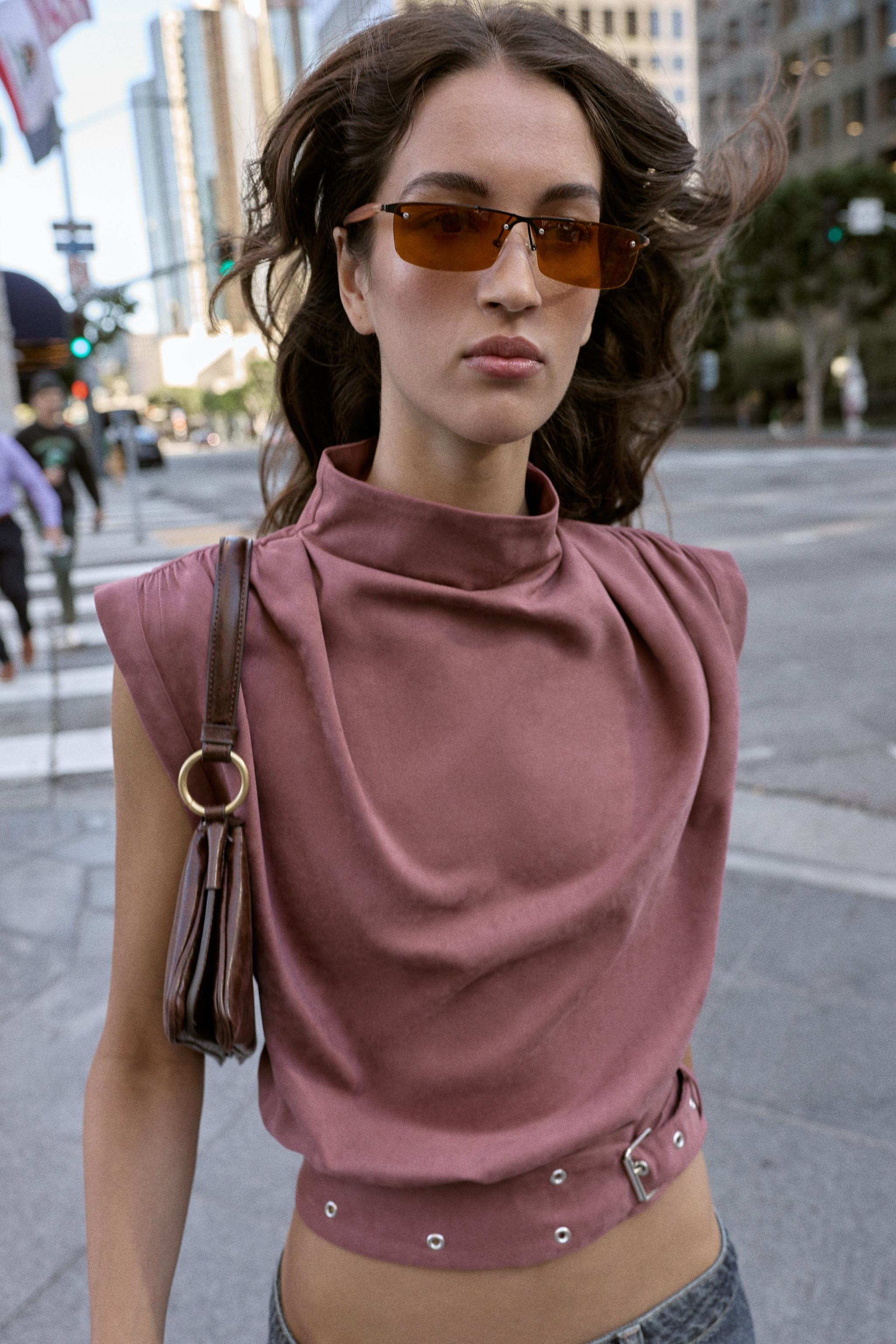 FAUX SUEDE BUCKLE TOP | Zara US