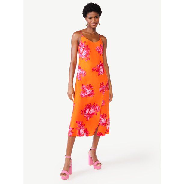Scoop Women's Satin Midi Slip Dress with Side Slit, Sizes XS-XXL - Walmart.com | Walmart (US)