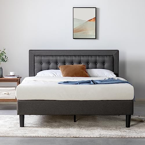 Zinus Dachelle Upholstered Platform Bed Frame, Mattress Foundation, Wood Slat Support, No Box Spring Needed, Easy Assembly, Dark Grey, Queen | Amazon (US)