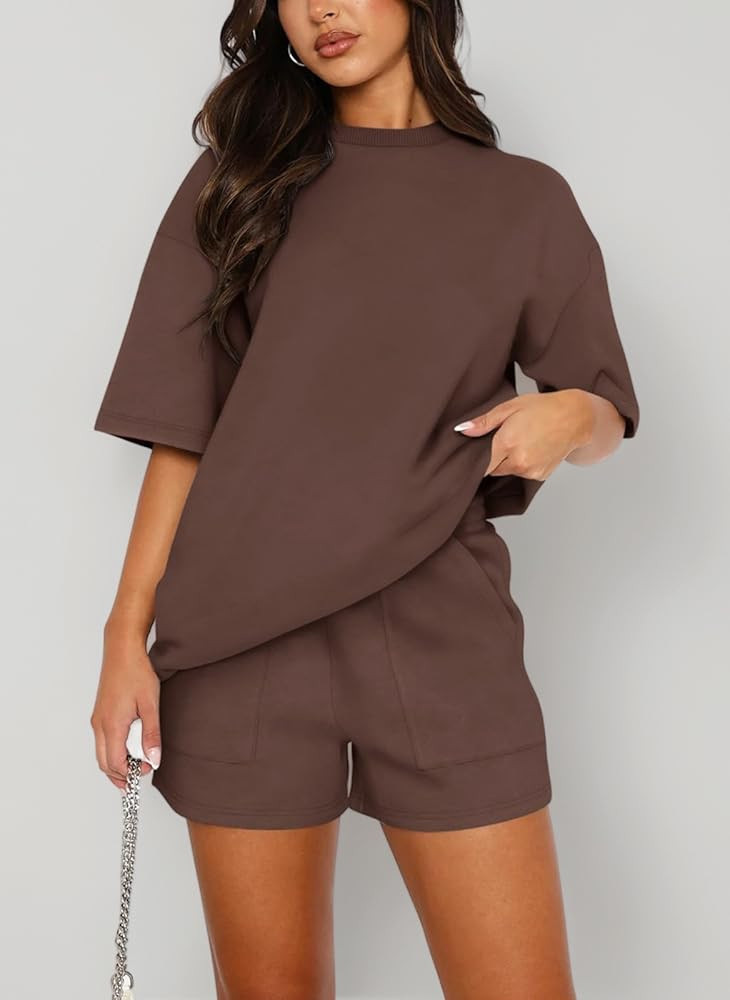 REORIA Women's Tracksuit Short Sleeve Crew Neck Plain Two Piece Leisure Suit Loungewear Outfit Jo... | Amazon (UK)