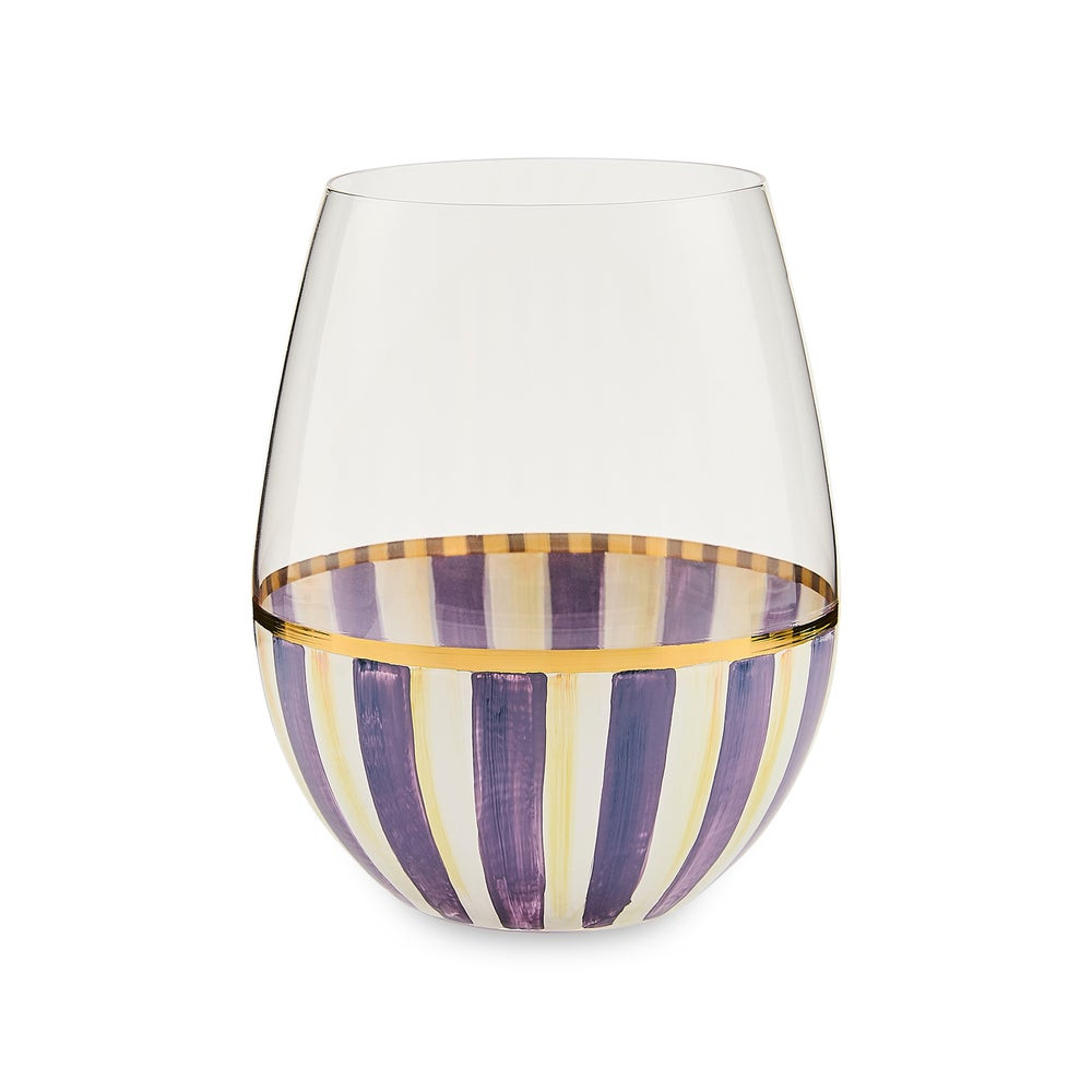 Violet Stripe Stemless Wine Glass | MacKenzie-Childs