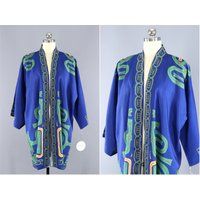 Vintage 1940s Silk Kimono Robe / 1950s Vintage Dressing Gown / Hayashi Kimono Japan / Art Deco Lingerie Wrapper / Blue  Green Abstract | Etsy (US)