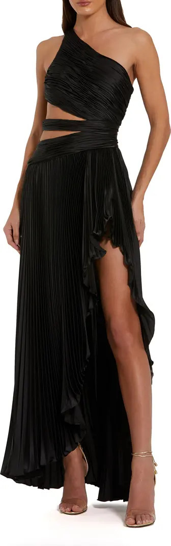 One Shoulder Pleated Charmeuse Gown with Slit | Nordstrom