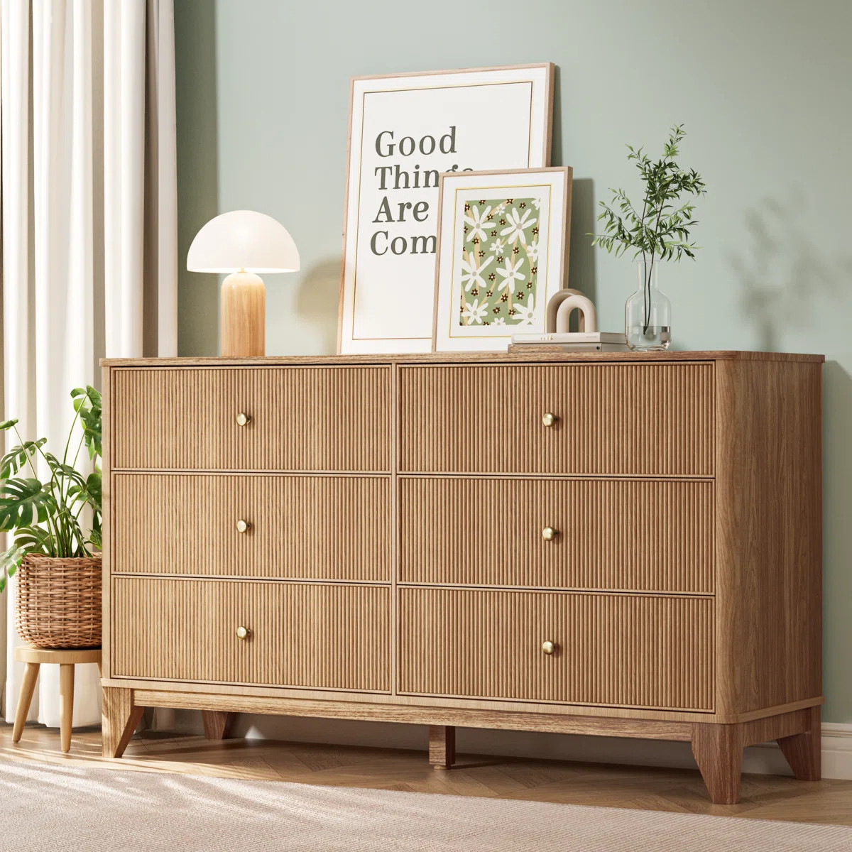 53.1" Wide 6-drawer Dresser, Fluted Modern Chest Of Drawers With Soft Round Corners, Wooden Tv St... | Wayfair North America