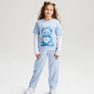 Girls' Short Sleeve 100% Cotton 'Bear' Oversized Graphic T-Shirt - Cat & Jack™ Blue S | Target