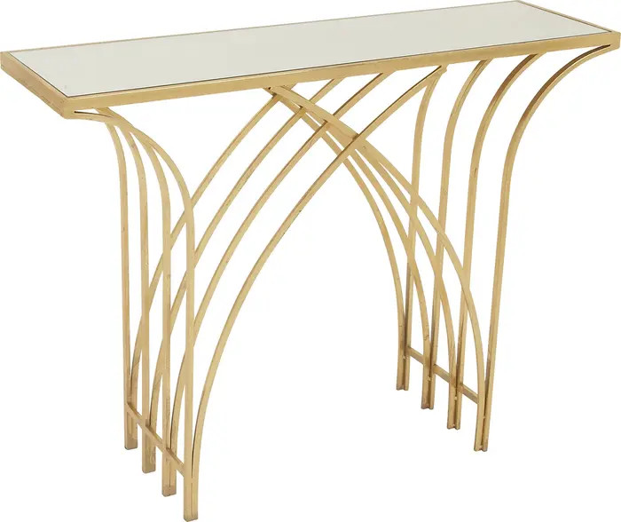 Goldtone Metal Geometric Console Table with Mirrored Glass Top | Nordstrom Rack