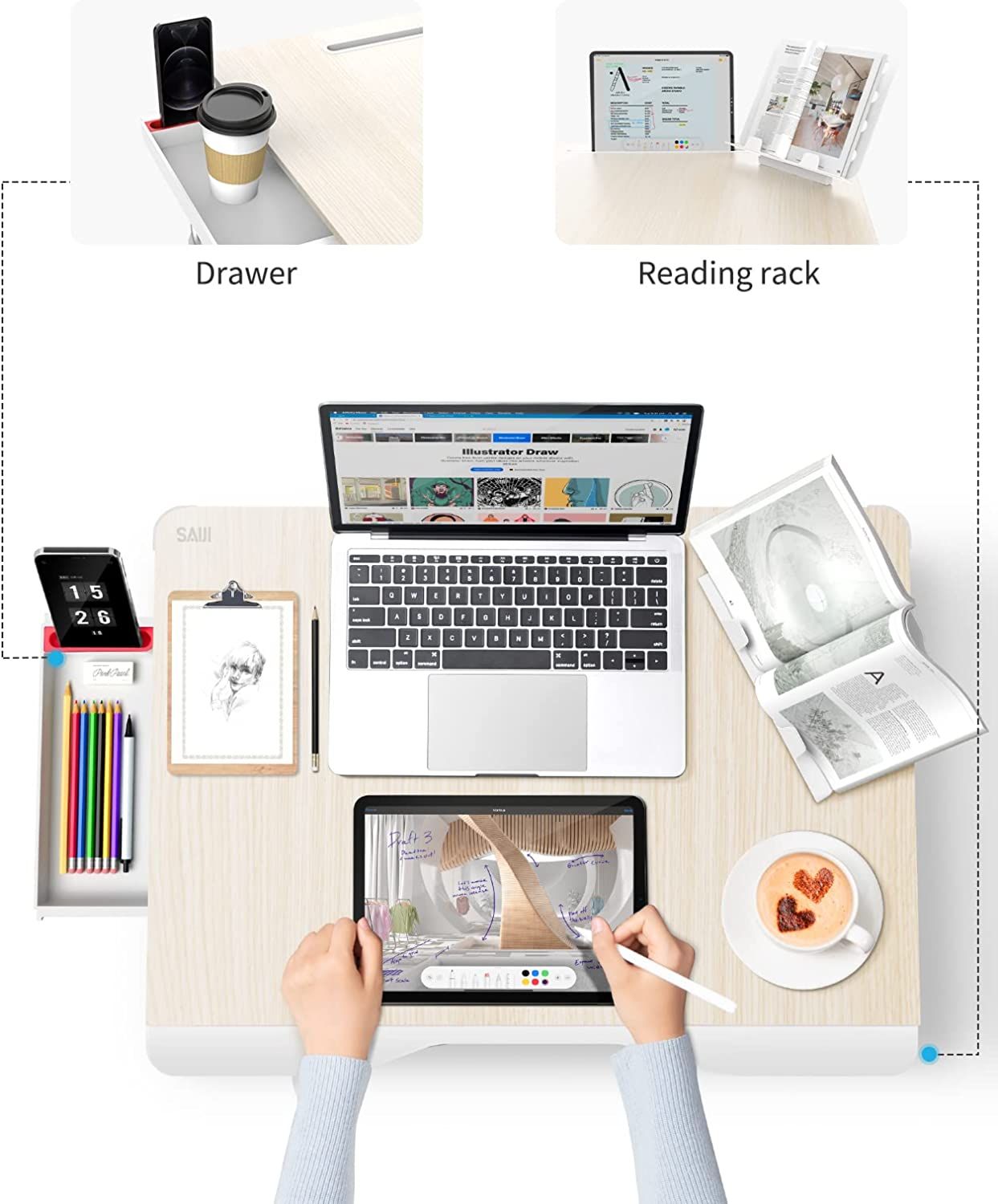 Amazon.com: SAIJI Folding Bed Desk for Laptop, Eating Breakfast, Writing, Gaming, Extra Large 25.... | Amazon (US)