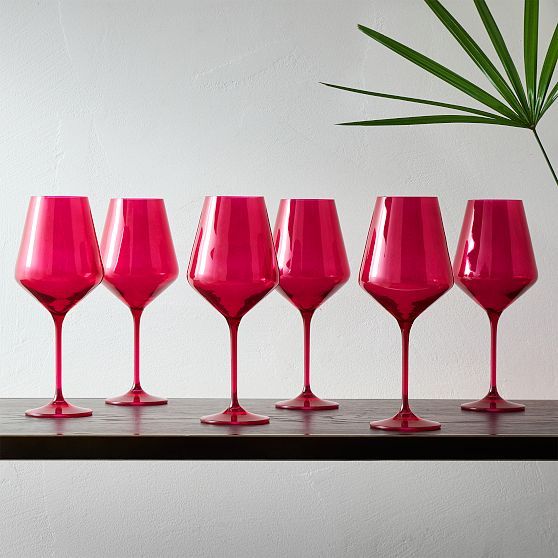 Estelle Colored Glass Stemmed Wine Glass, Fuchsia | West Elm (US)