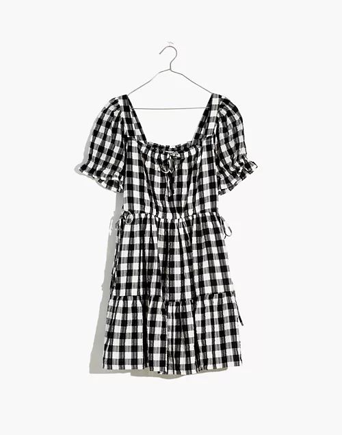 Square-Neck Tiered Mini Dress in Gingham Seersucker | Madewell
