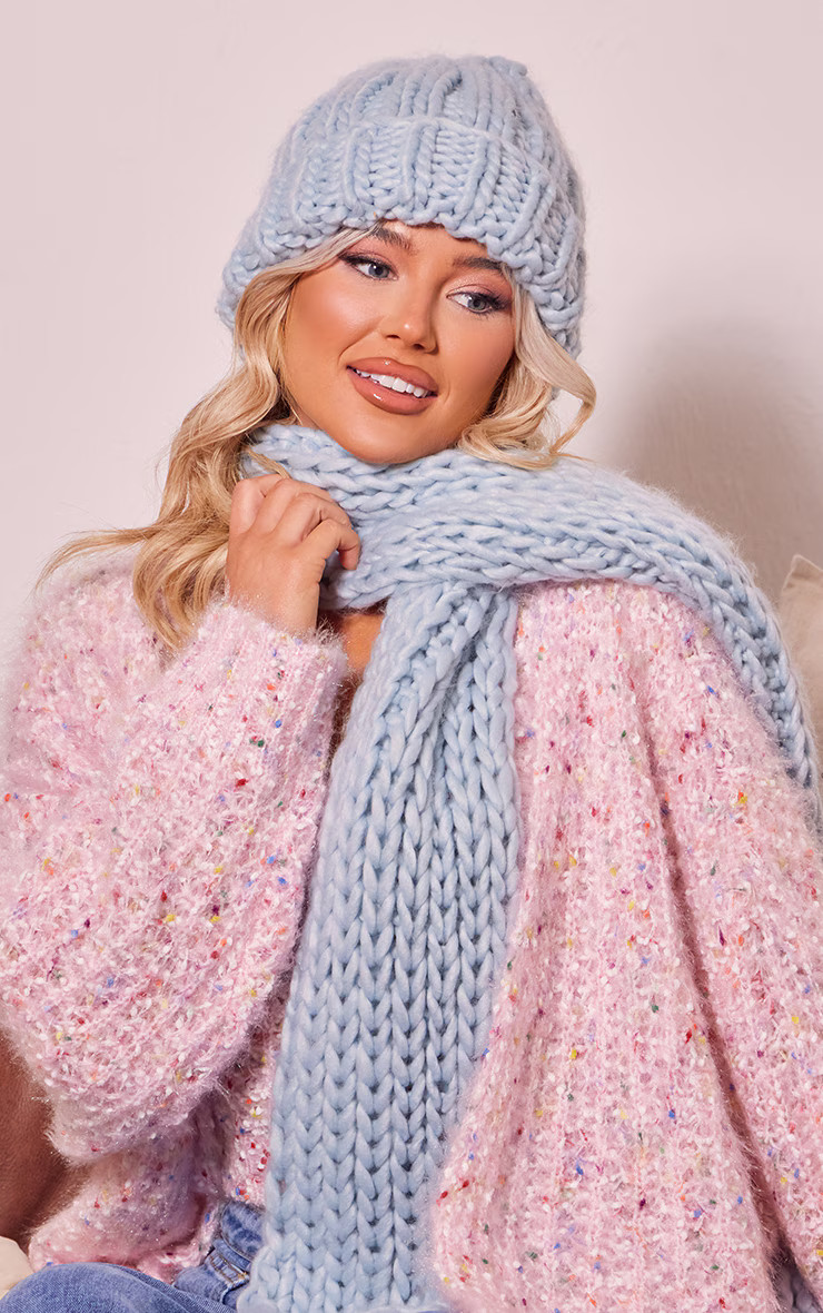 Baby Blue Chunky Ribbed Knit Beanie | PrettyLittleThing US