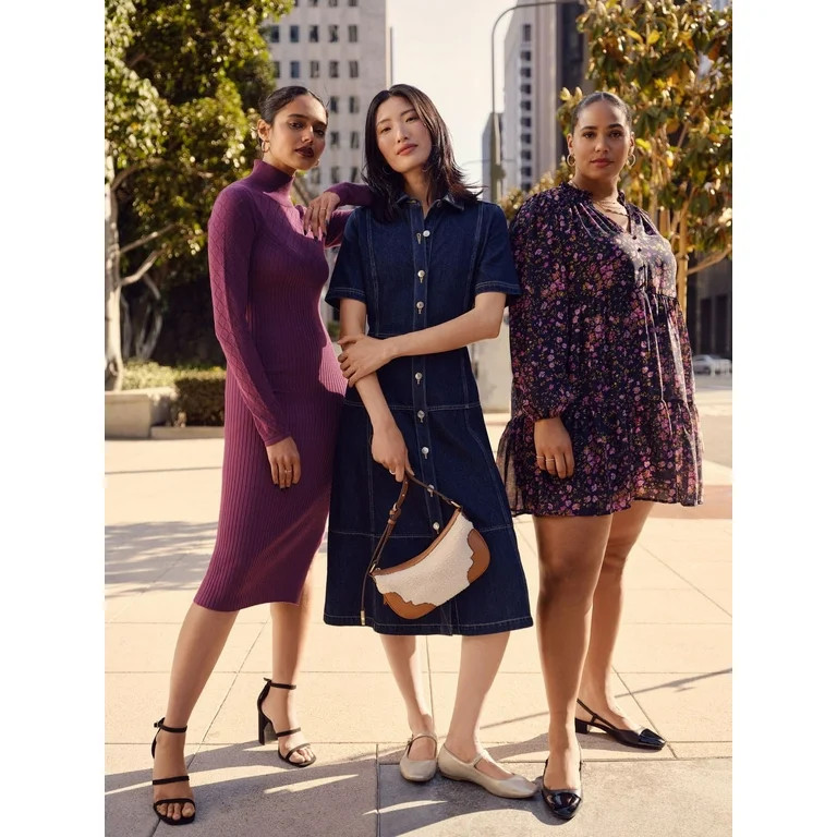 Free Assembly Women's Button Front Cotton Midi Dress with Short Sleeves, XS-XXL | Walmart (US)