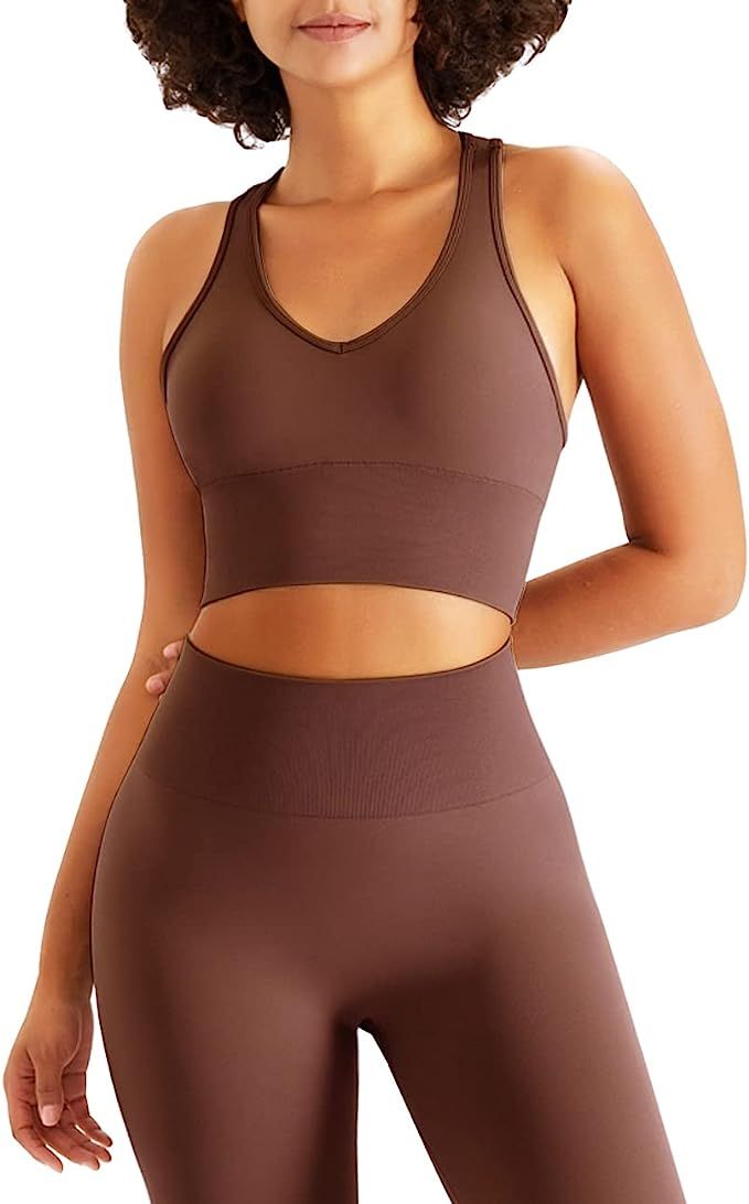 Jetjoy Workout Set for Women 2 Piece Athletic Outfits Seamless Crop Tank Yoga Leggings Gym Active... | Amazon (US)