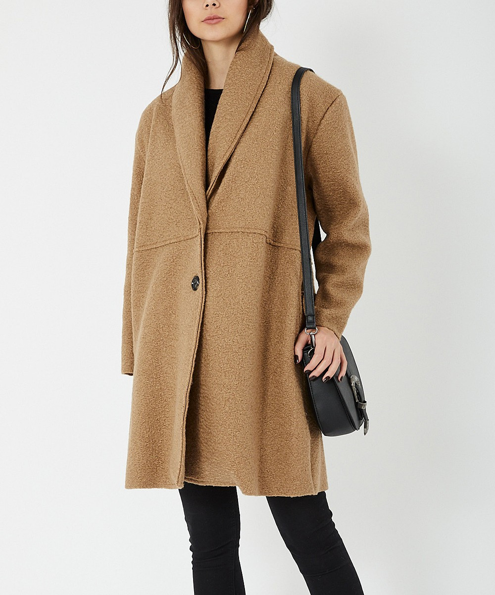 KeepKool Women's Overcoats - Camel Double-Button Coat - Women & Plus | Zulily