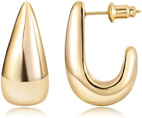 Gacimy Chunky Earrings for Women, Teardrop Earrings with 925 Sterling Silver Post, 14K Gold Plate... | Amazon (US)