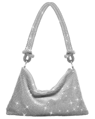 TINDTOP Women's Evening Bag, Rhinestone Clutch Purse Women Sparkly Mini Handbags, Cross Body Hobo Bag for Cocktail Party (Silver) | Amazon (US)