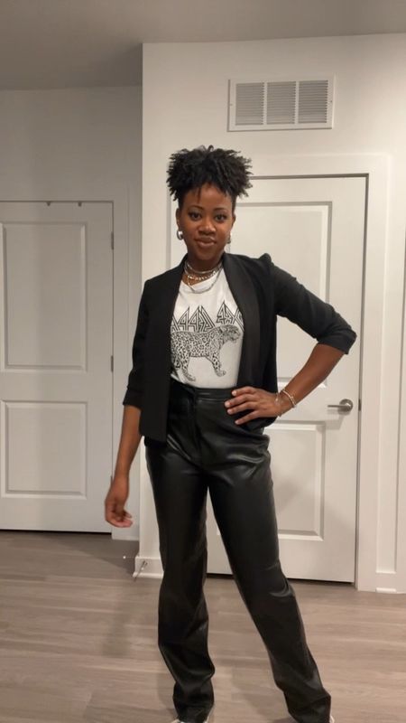 Casual fall work outfit
Black blazer
Black leather pant
Graphic tee
Converse sneakers 
Thanksgiving outfit

#LTKsalealert #LTKworkwear #LTKfindsunder50
