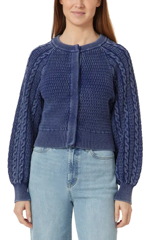 Habitual Washed Cotton Blend Cable Cardigan in Indigo Blue at Nordstrom, Size X-Small | Nordstrom