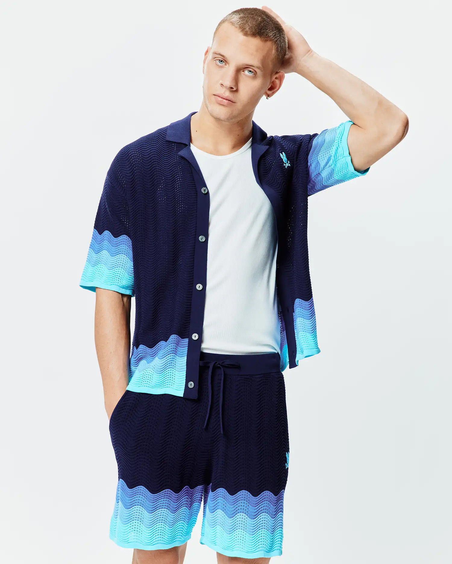 Men's Holden Oversized Knit Shirt in Navy | Psycho Bunny | Psycho Bunny (US)