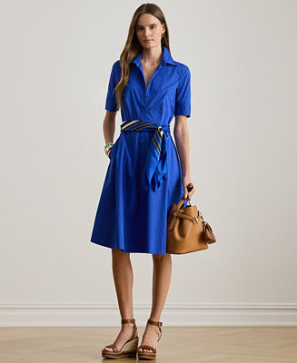 Women's Petite Belted Point Collar Shirt Dress | Macy's