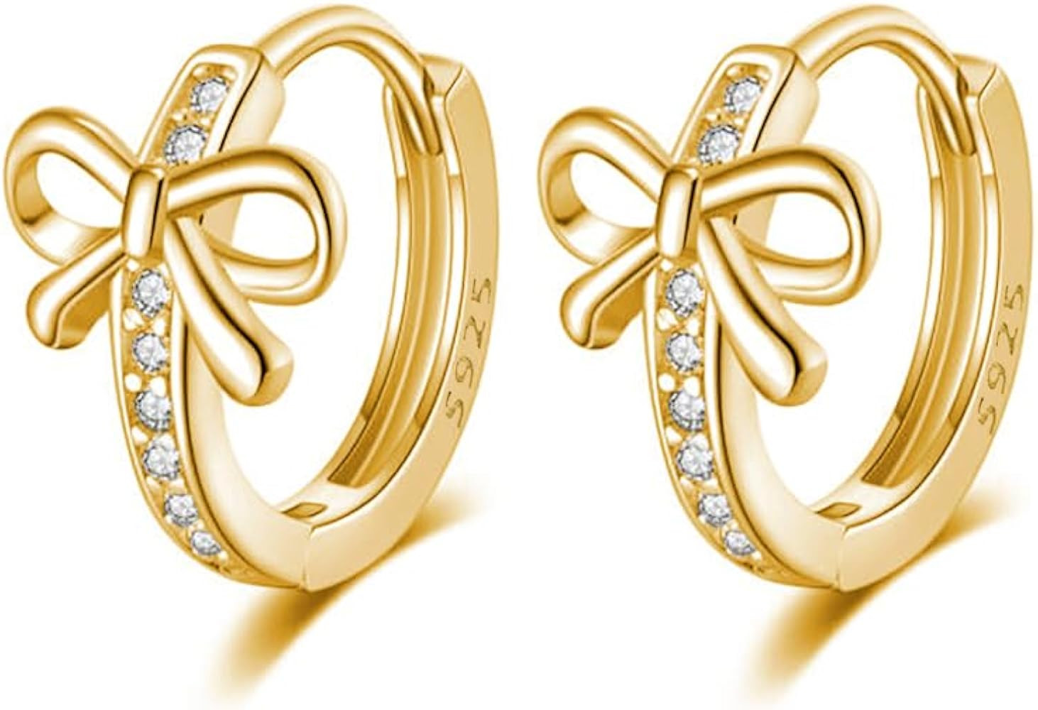 Reffeer Solid 925 Sterling Silver CZ Bow Hoop Earrings for Women Teen Girls Bowknot Hoop Earrings... | Amazon (US)