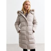 New Look Mink Faux Fur Trim Hood Long Puffer Coat | Very (UK)