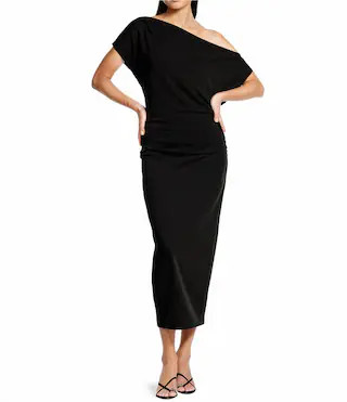 Gibson & Latimer Crepe Knit Asymmetric Neck One Shoulder Off-the-Shoulder Short Sleeve Ruched She... | Dillard's