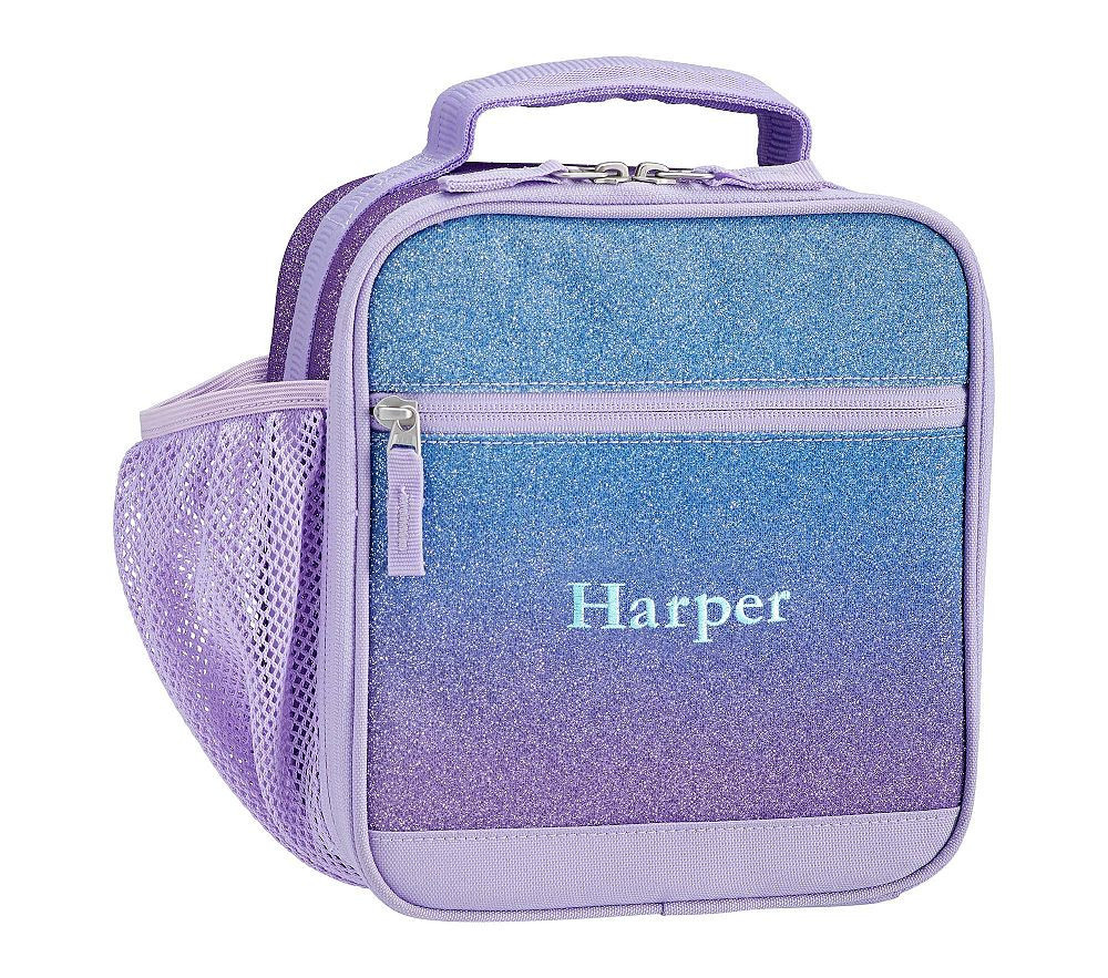 Ombre Sparkle Glitter Lavender/Aqua Mackenzie Classic RPET Lunch Box | Pottery Barn Kids